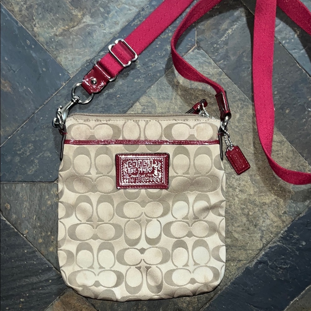 Coach Tan and Red Crossbody Bag